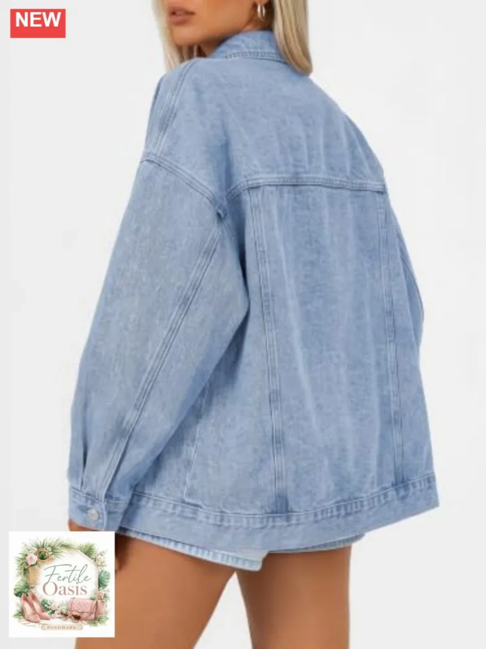 Women's Oversized Denim Jacket Boyfriend Fit Cotton Trucker Coat
